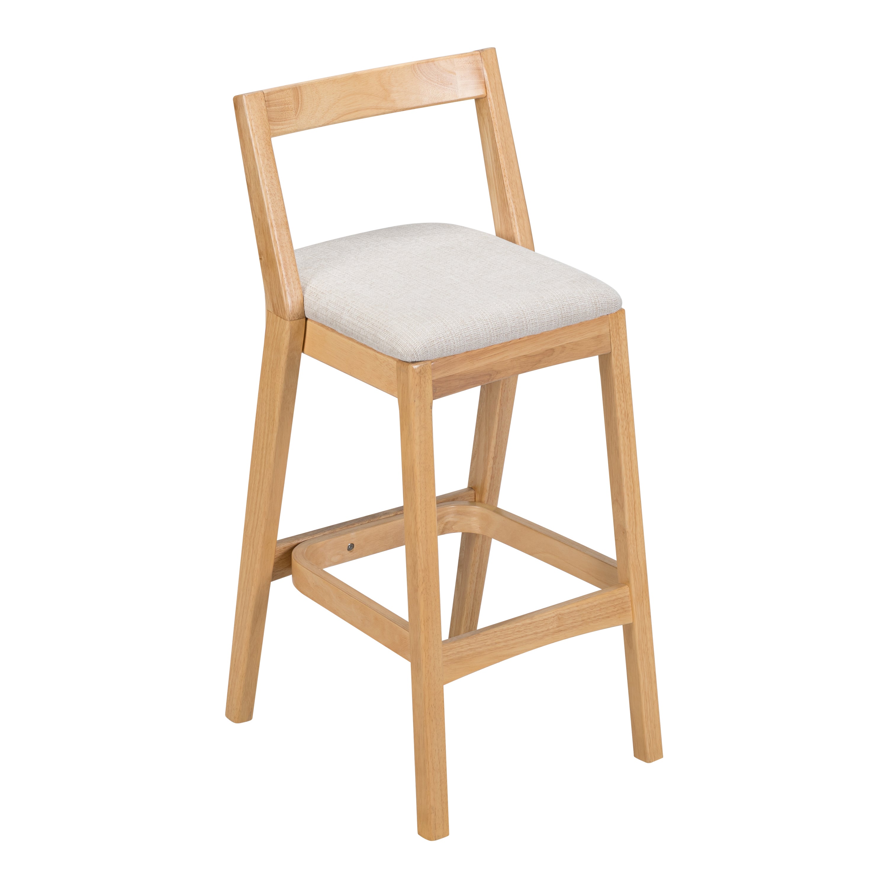 Jasper Indoor Rubberwood Barstool with Beige Upholstery, Natural Finish, Set of 2