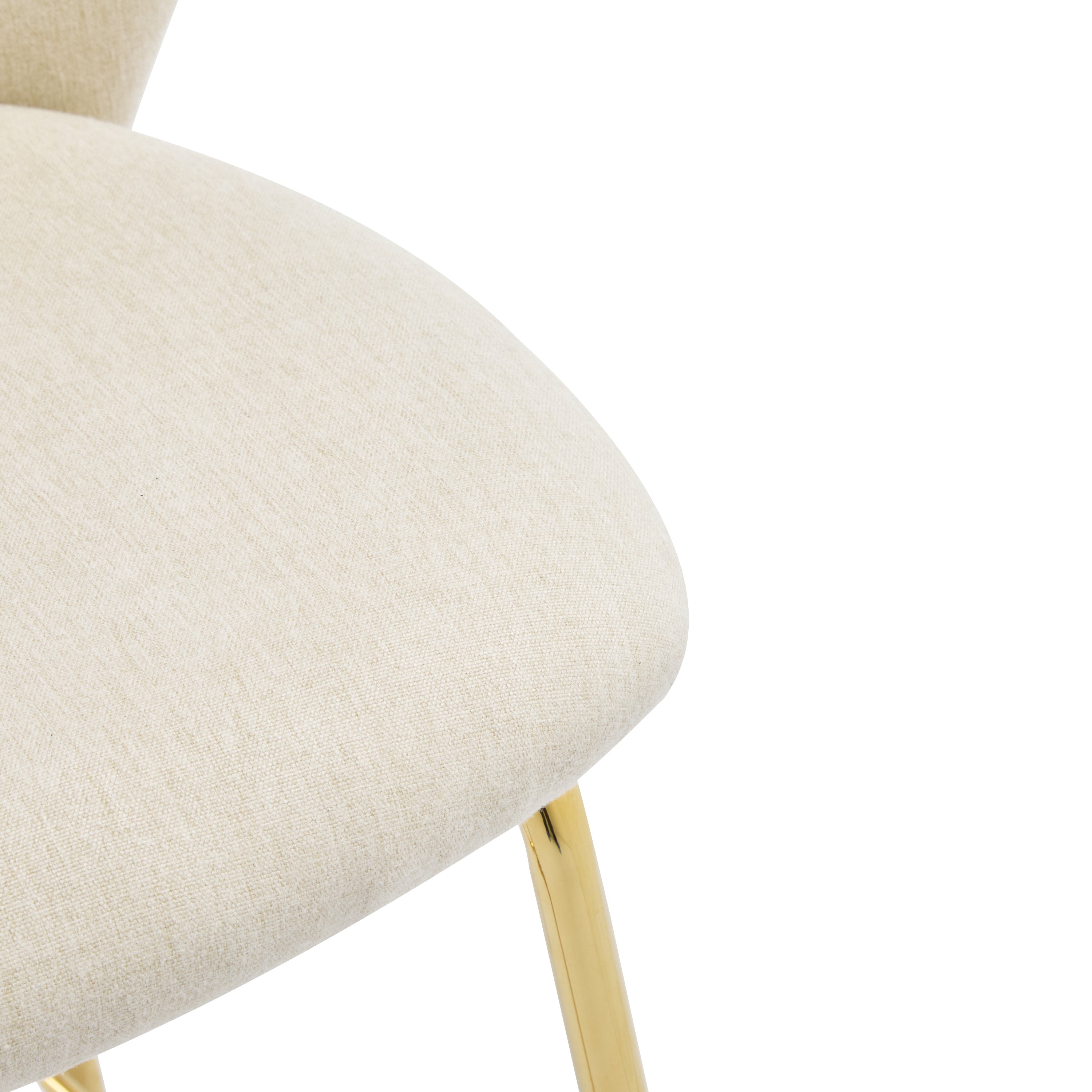 Kira Indoor Upholstered Bar Stool Set of 2, Beige Fabric with Metal Frame and Gilded Legs