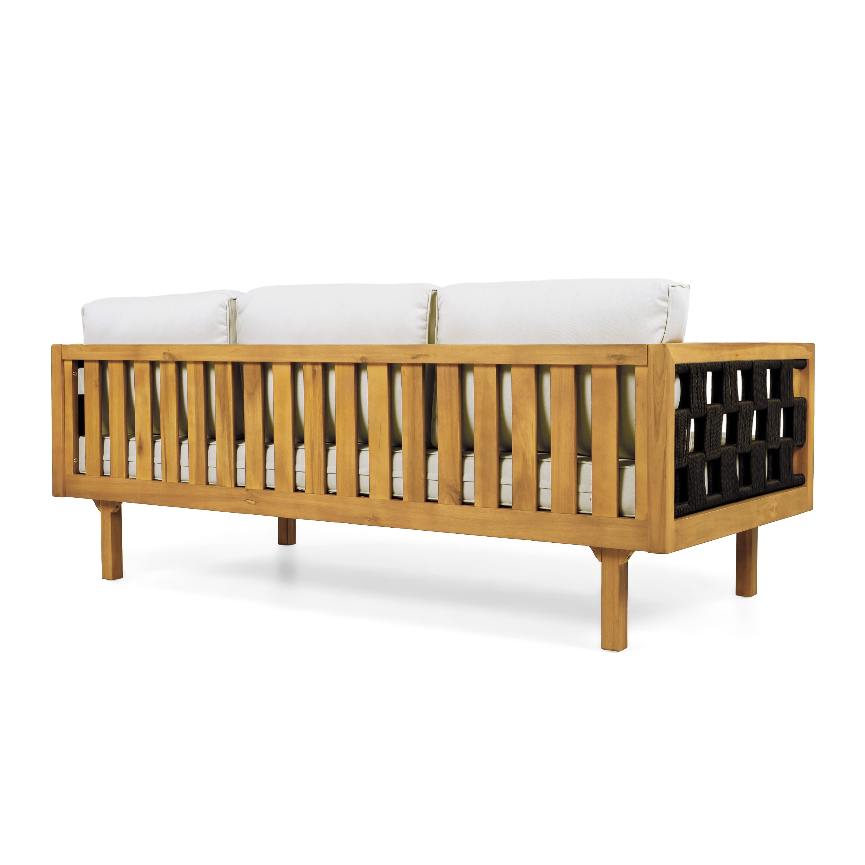 Three-Seater Outdoor Canopy Daybed Cushioned Seating - Teak