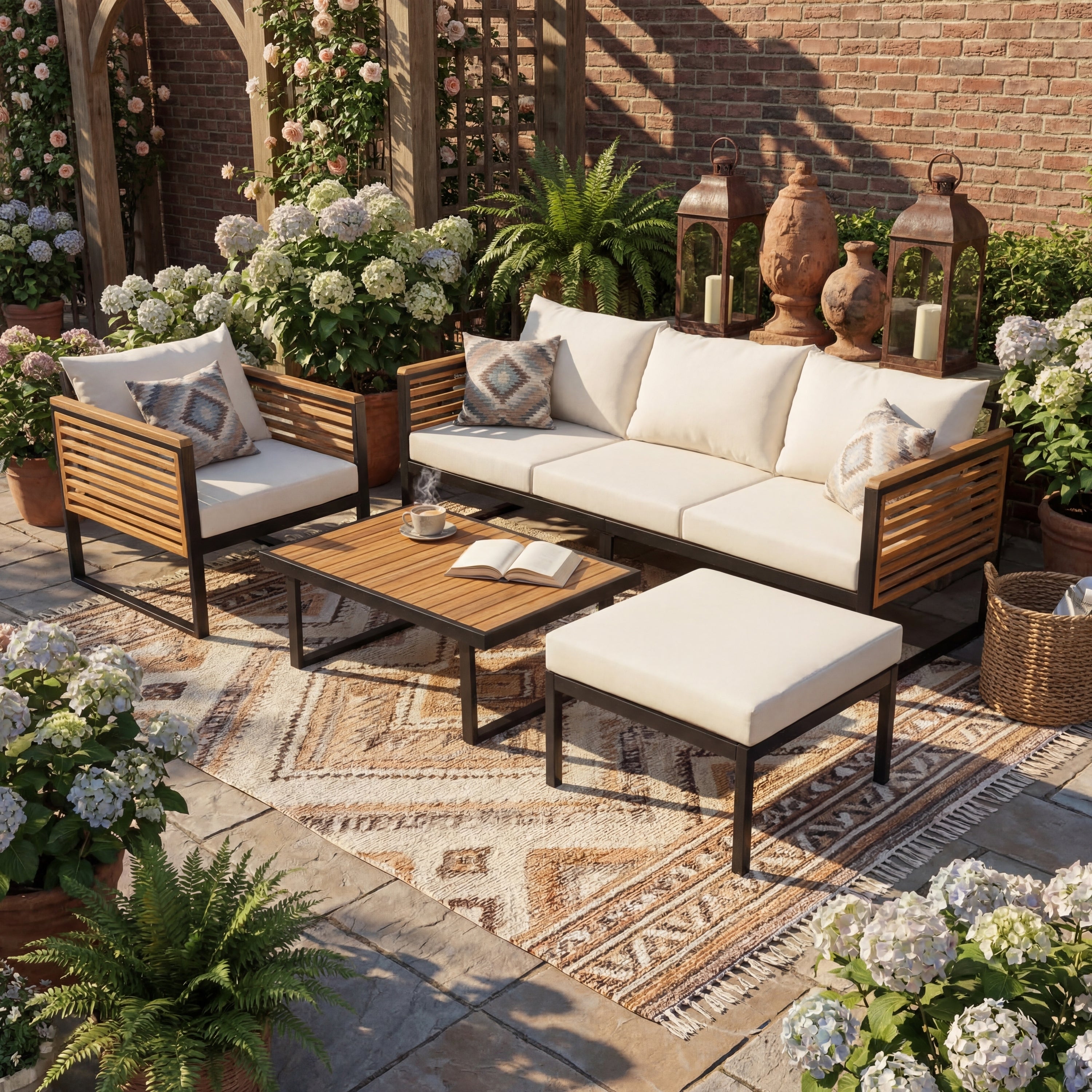 Outdoor Sofa Set Acacia Wood 4-Piece