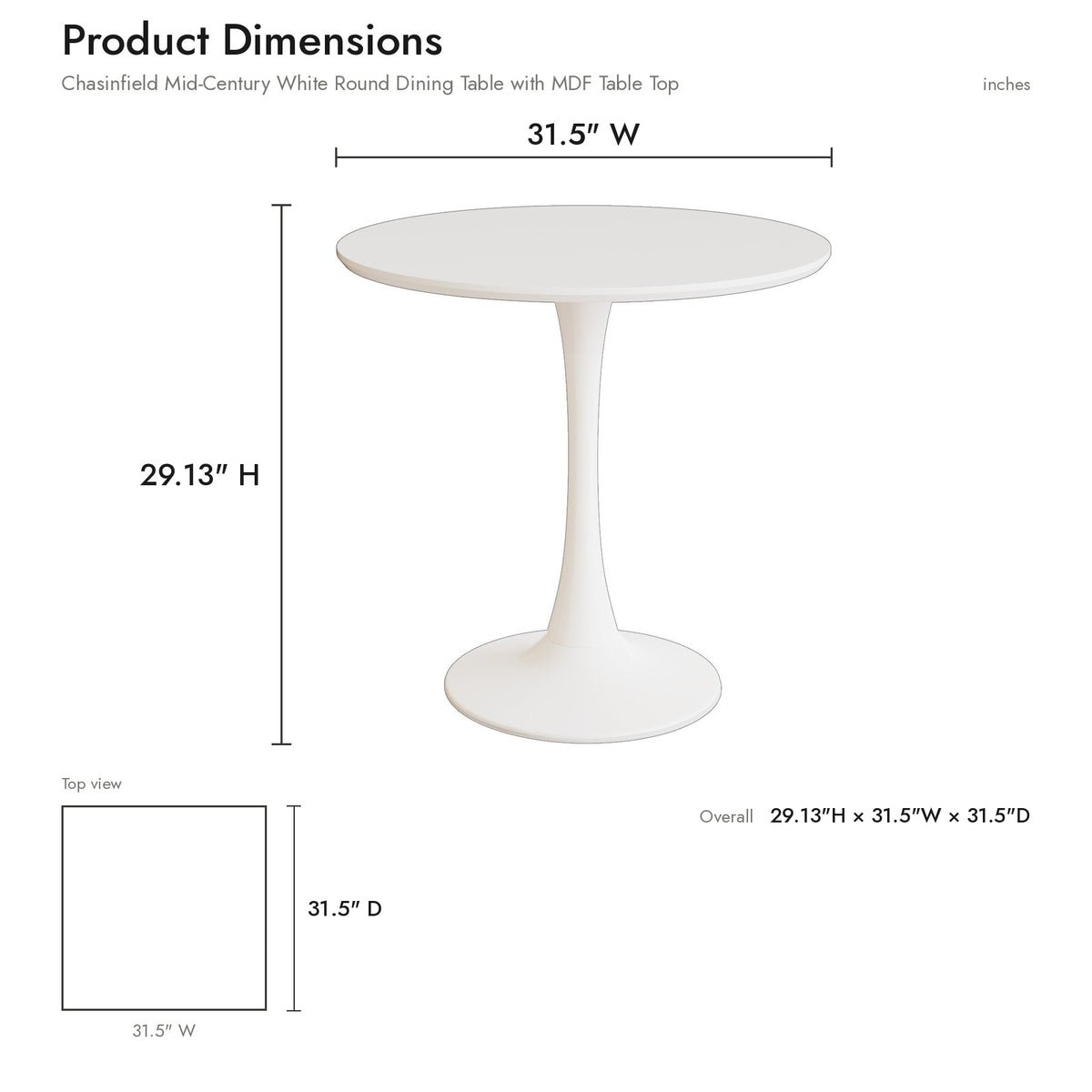 Product dimensions diagram