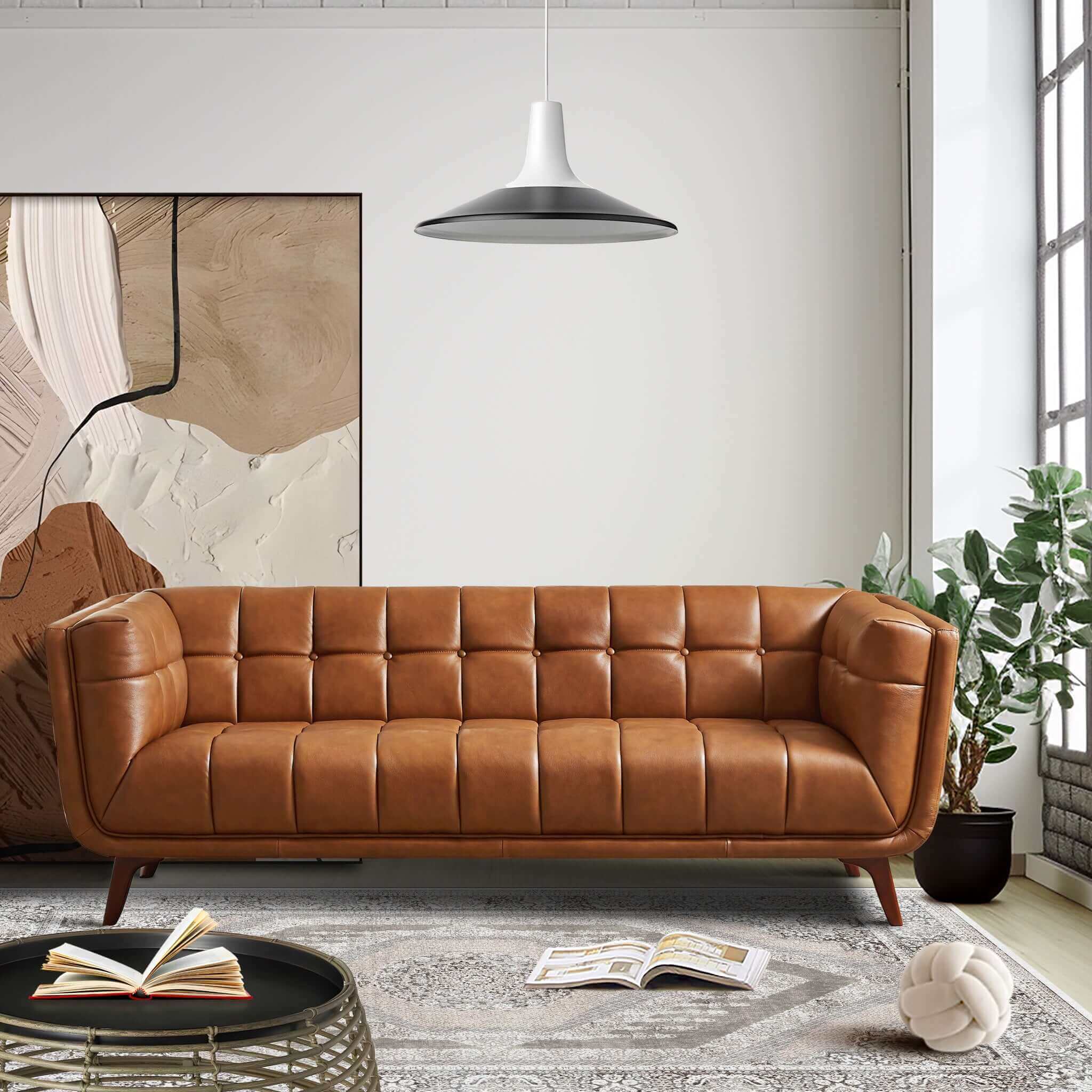 Hancock Cognac Leather Sofa 86"