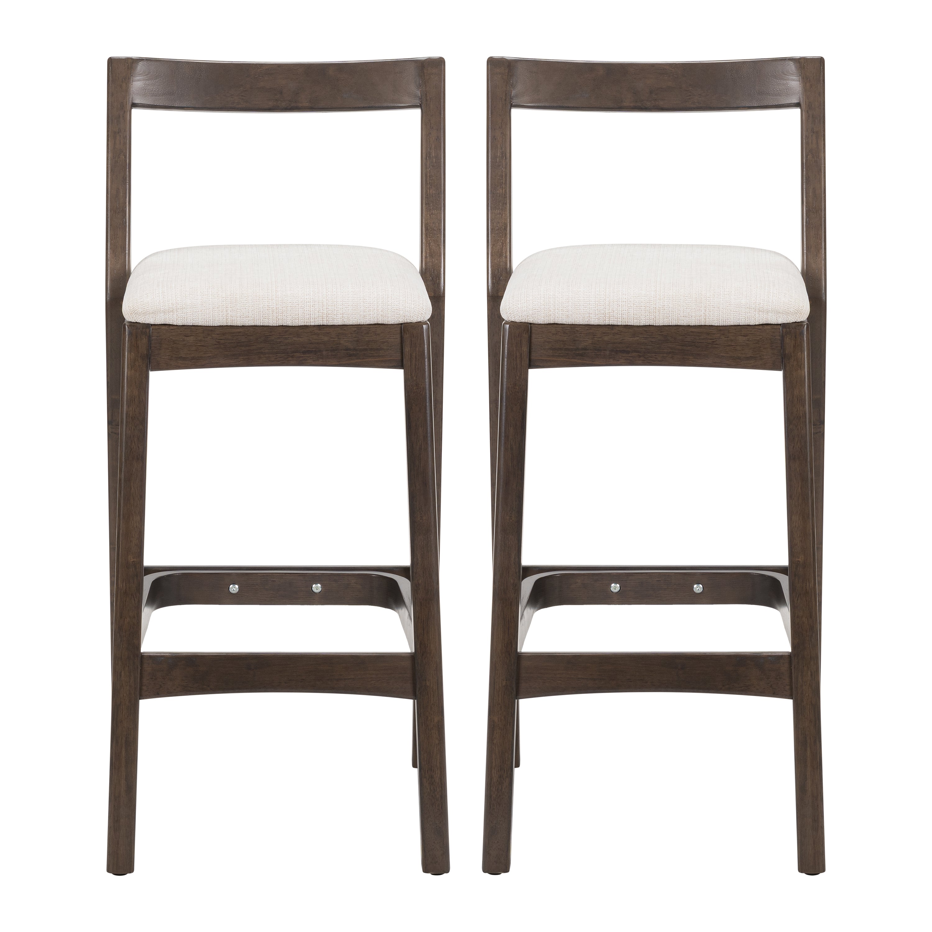 Jasper Indoor Rubberwood Barstool with Beige Upholstery in Dark Brown Finish, Set of 2