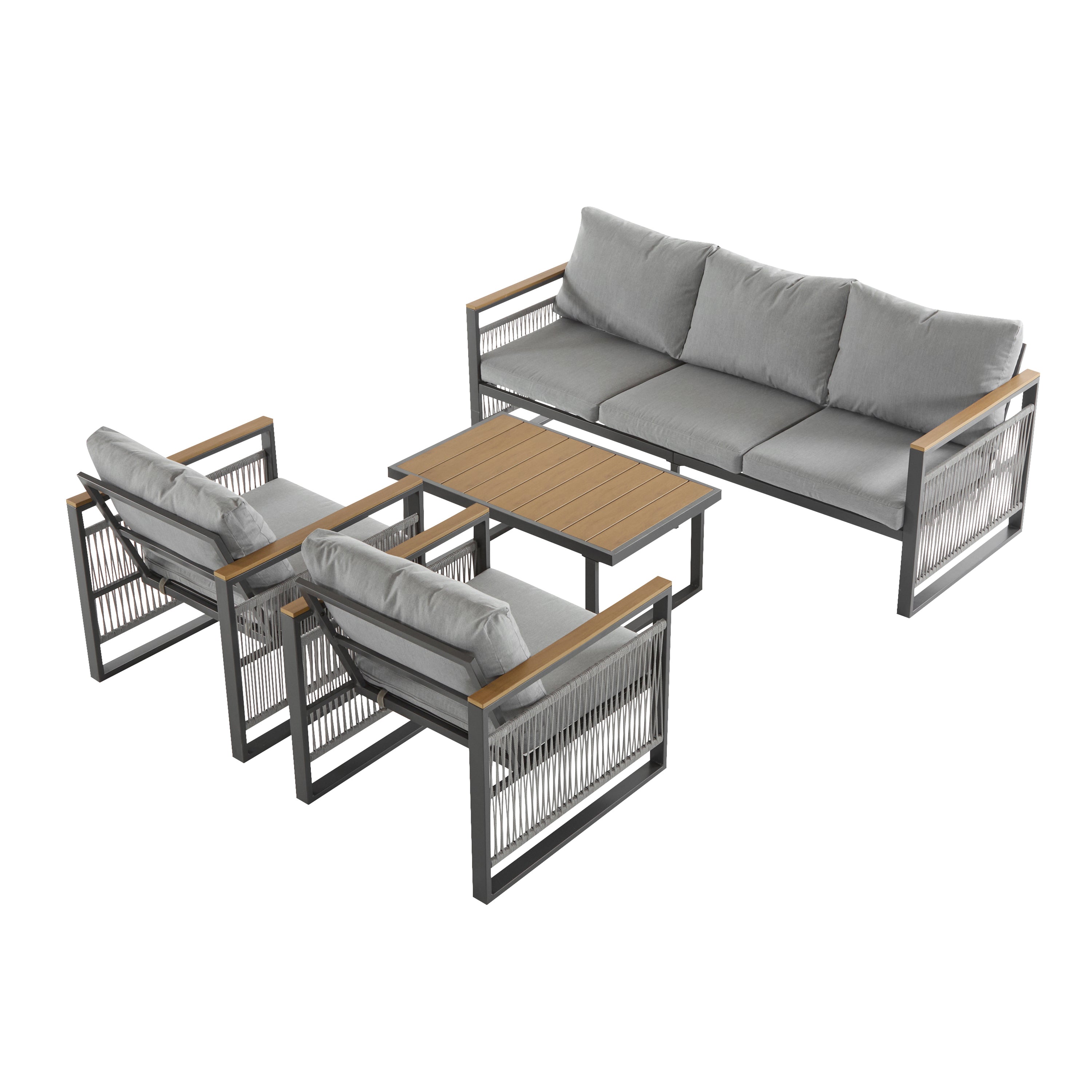 Outdoor Sofa Set Cushioned Seating - Gray