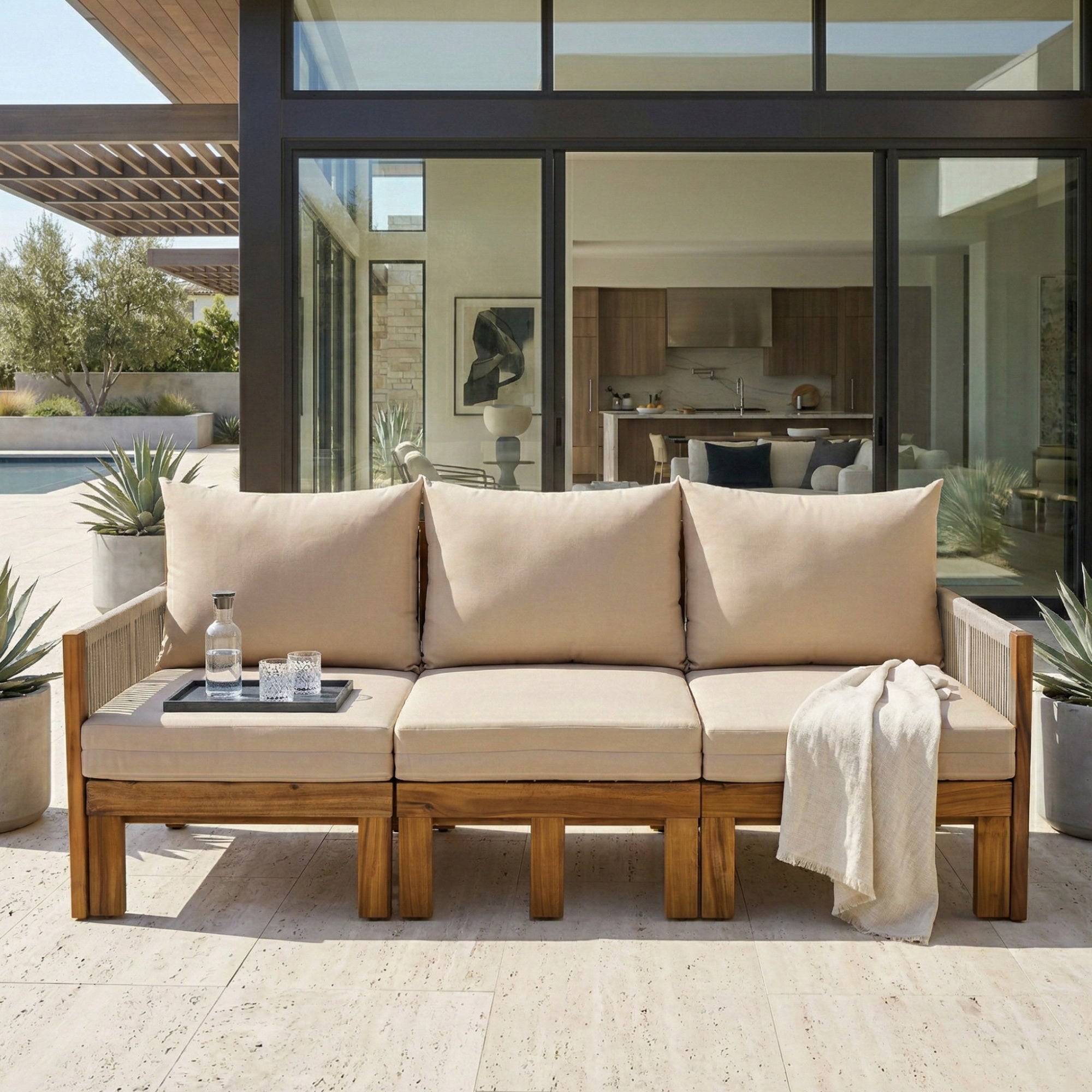 Daybed Outdoor Canopy Daybed Cushioned Seating - Brown
