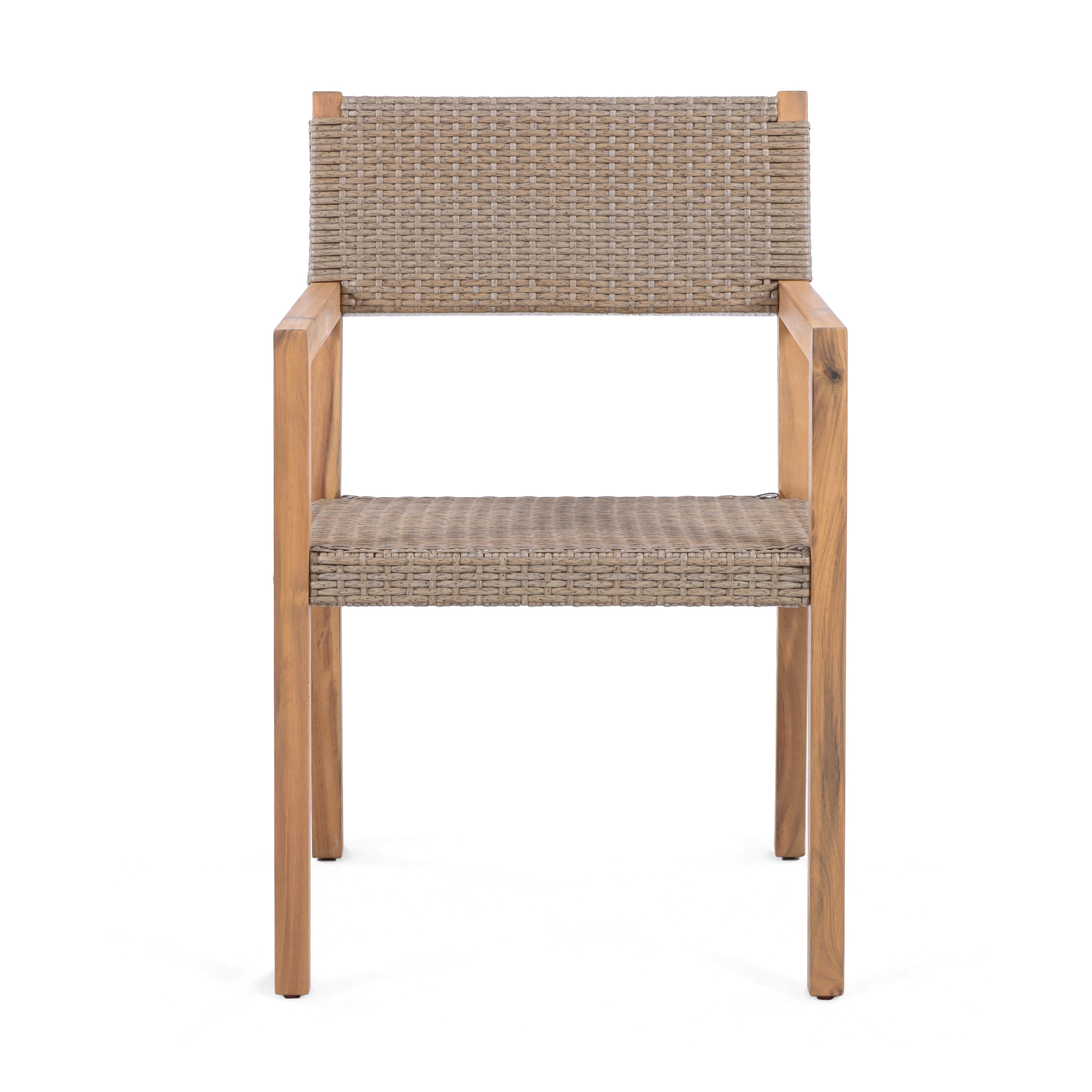 Outdoor Dining Chair Set Rattan Frame - Light Brown