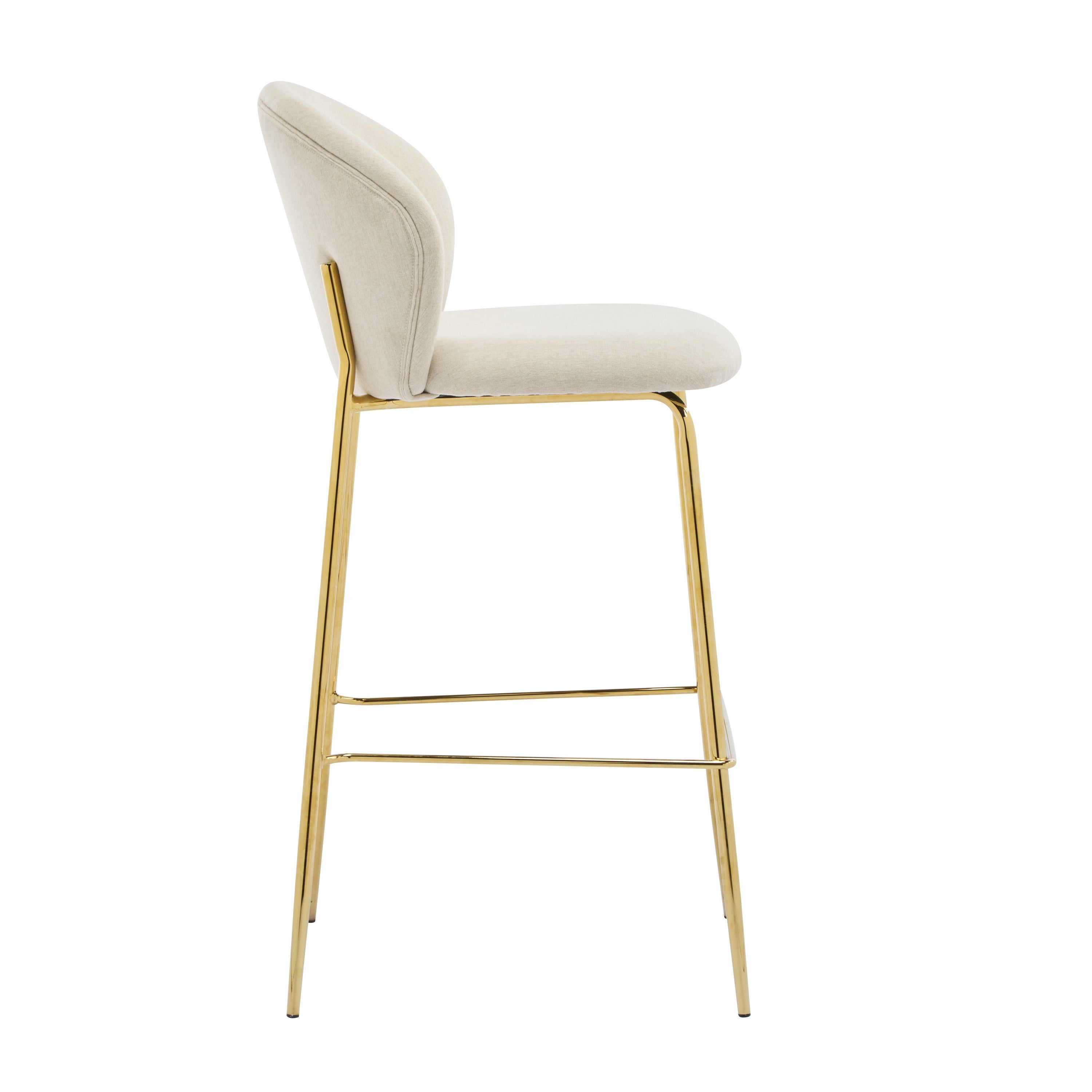 Kira Indoor Upholstered Bar Stool Set of 2, Beige Fabric with Metal Frame and Gilded Legs
