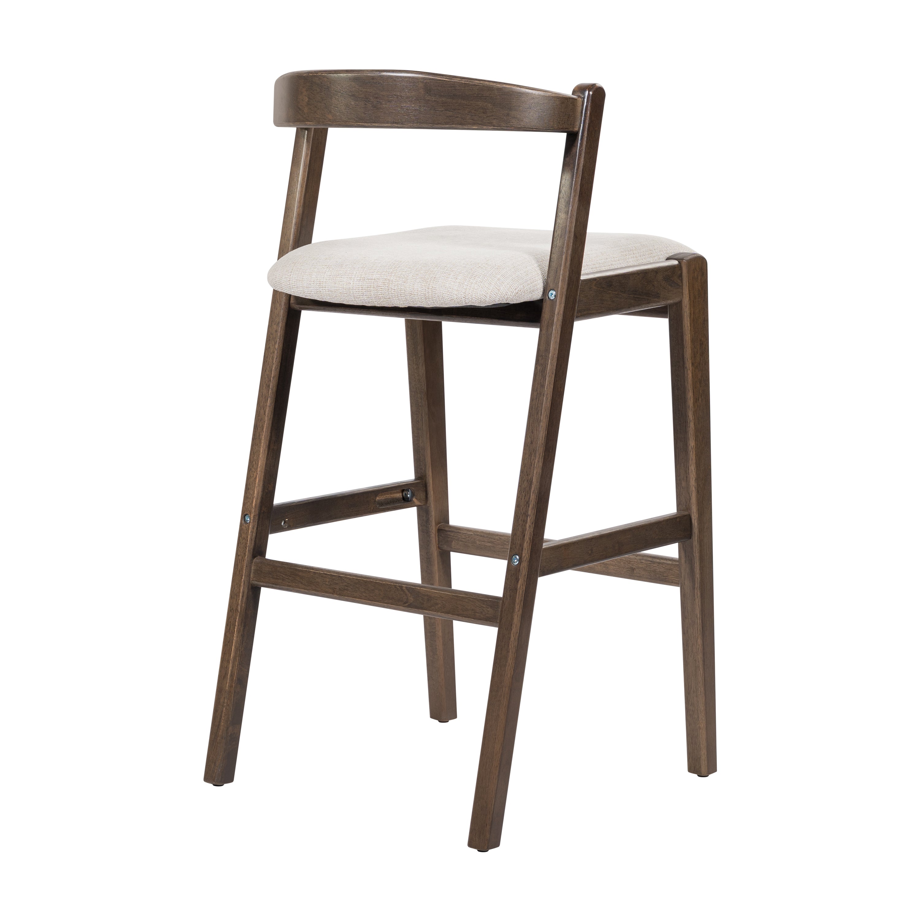 Balmain Indoor Rubberwood Barstool, Dark Brown Finished and Beige Upholstery, Set of 2