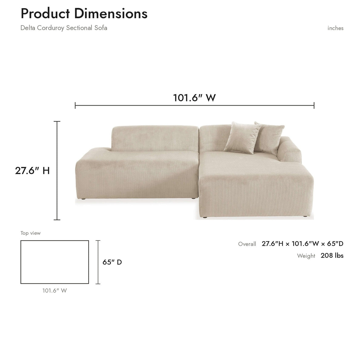 Product dimensions diagram