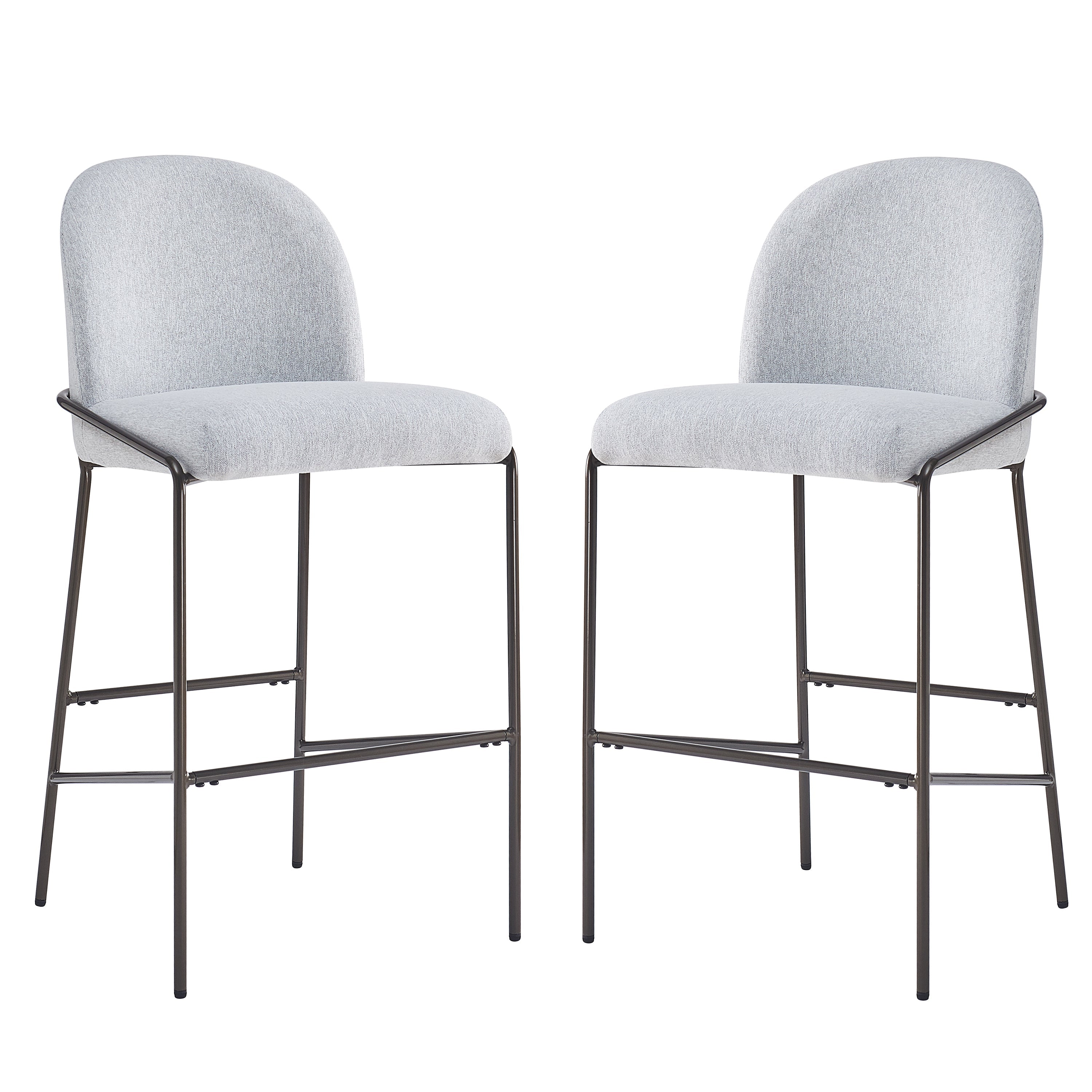 Galen Indoor Metal Upholstered Barstool, Antique Bronze Finish Frame with Gray Fabric, Set of 2