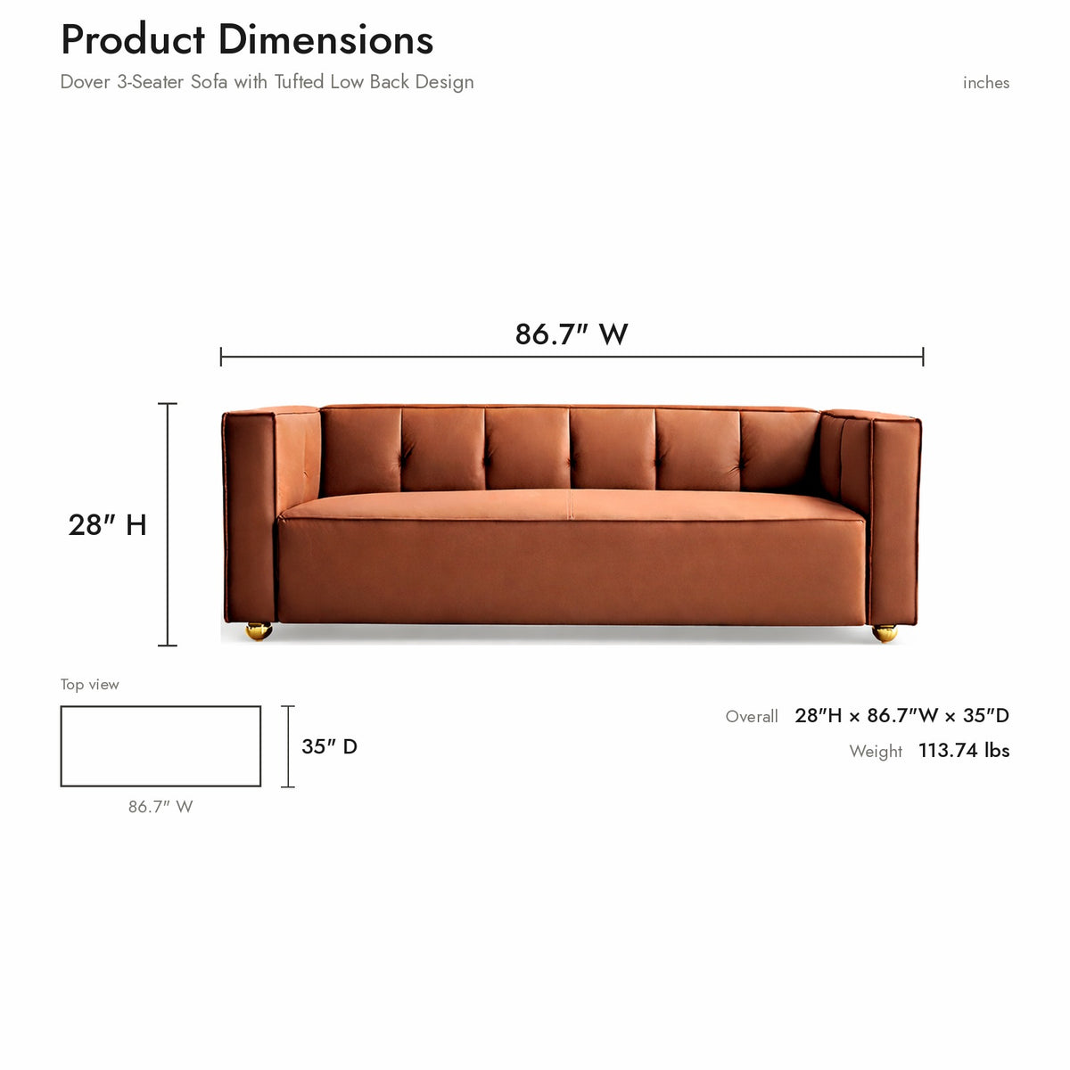 Product dimensions diagram