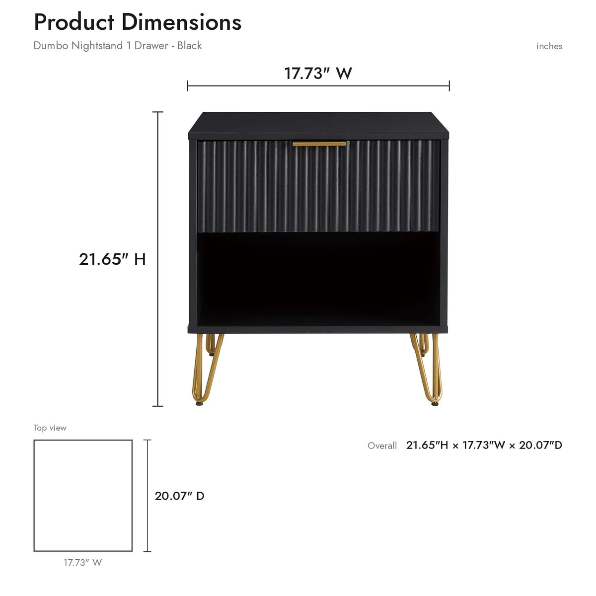 Product dimensions diagram