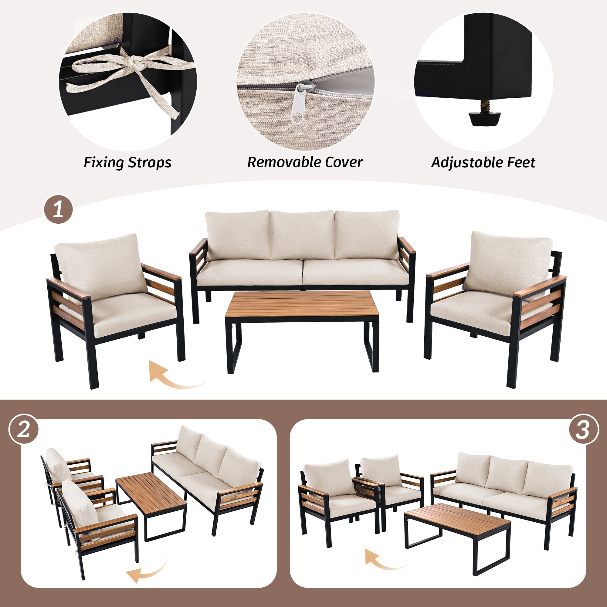 Go Outdoor Coffee Table Cushioned Seating - Beige
