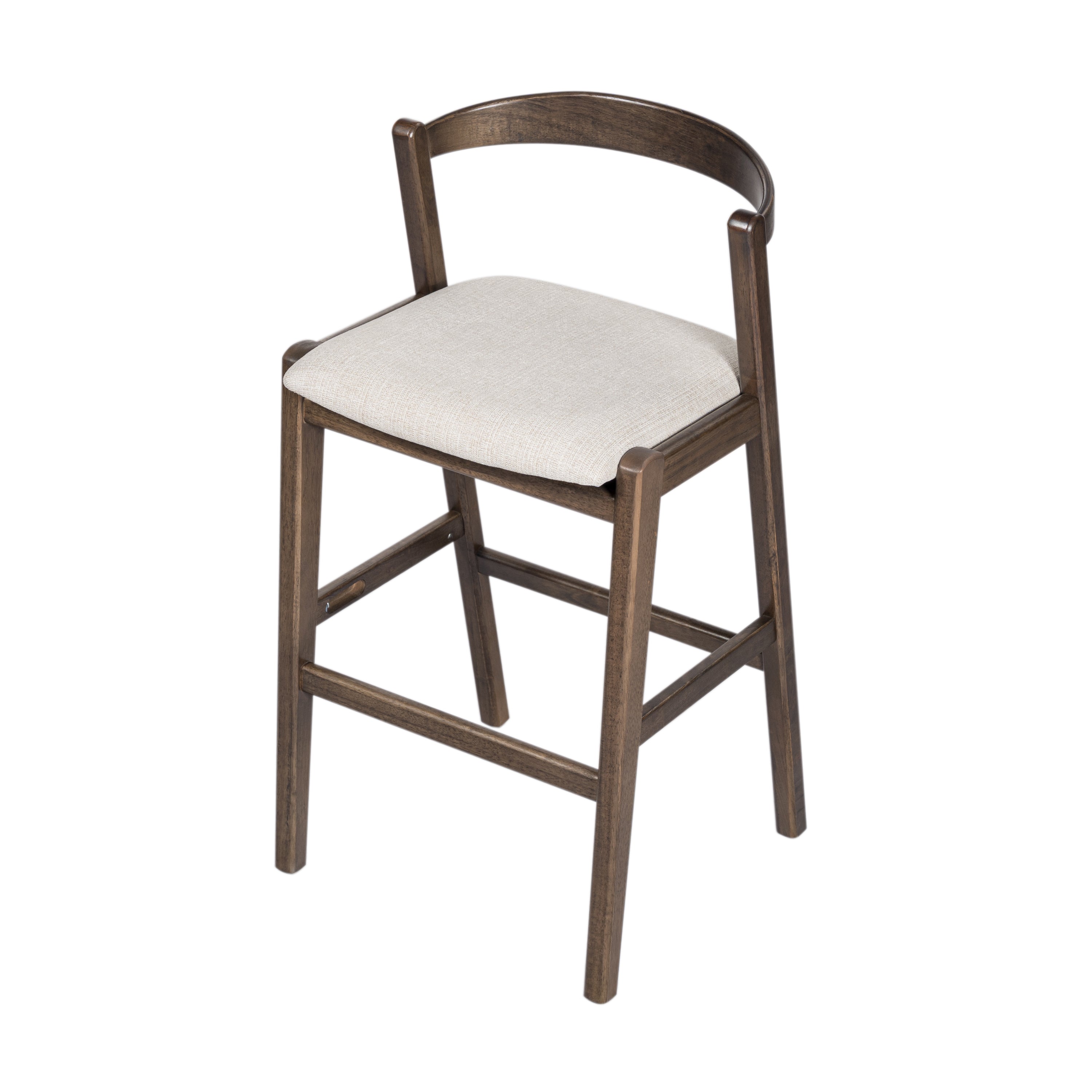 Balmain Indoor Rubberwood Barstool, Dark Brown Finished and Beige Upholstery, Set of 2