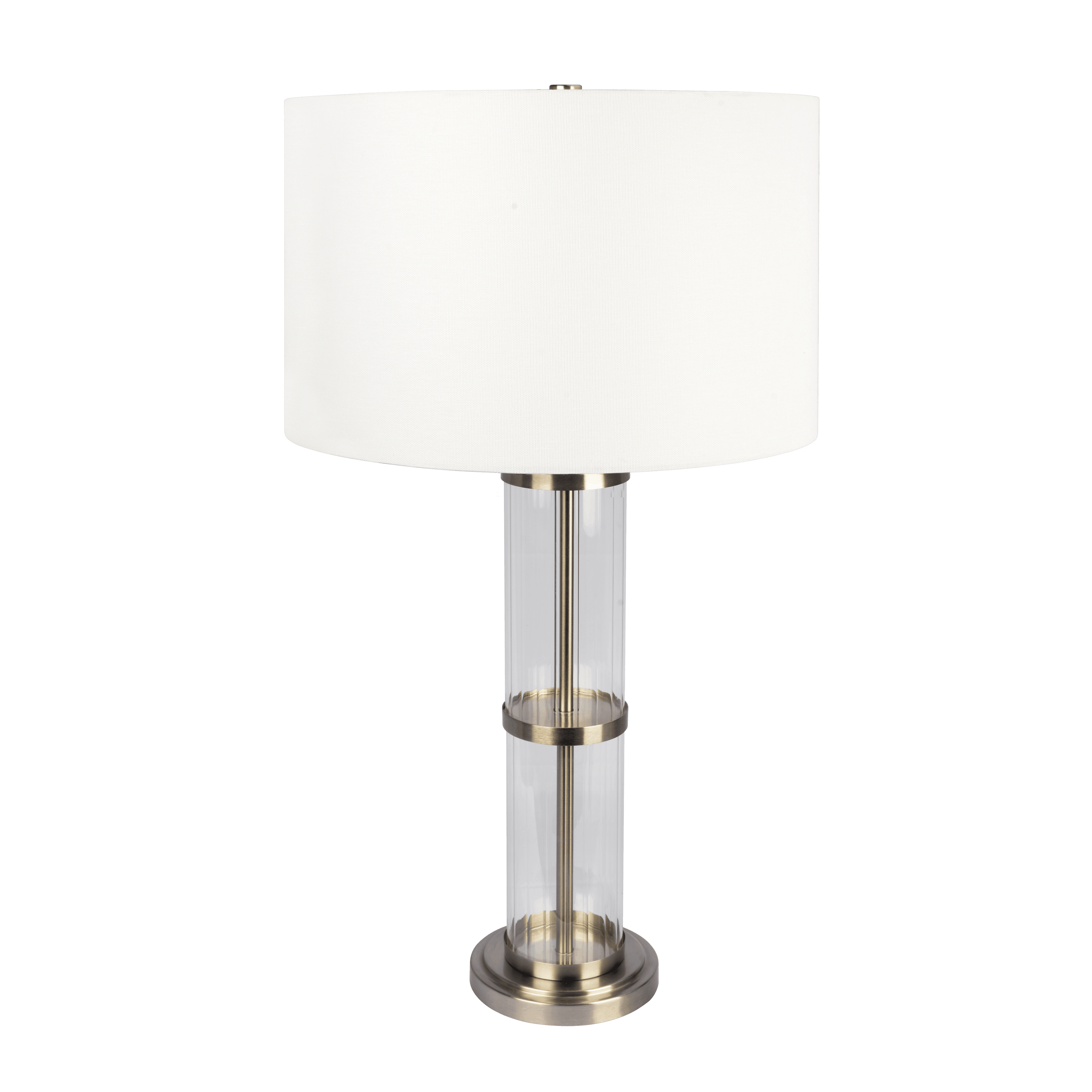 Tabby Brushed Nickel Table Lamp with On/Off Switch Clear Glass Body Metal Base