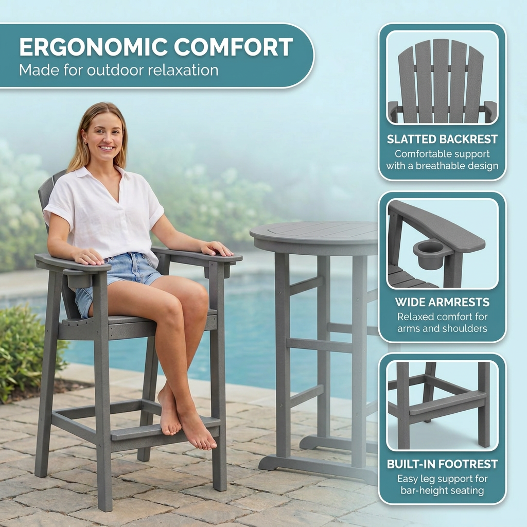 Hdpe Outdoor Bistro Set HDPE Frame - Gray