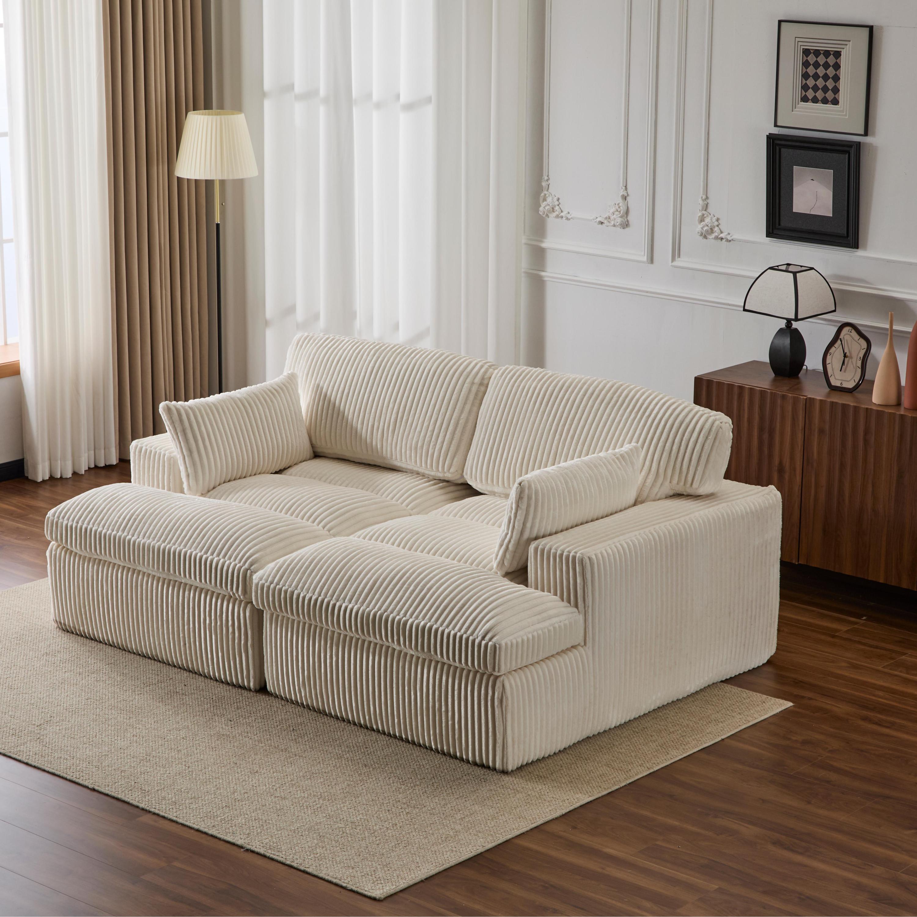 Erwin Double Chaise Modular Sectional Sofa with Corduroy Upholstery