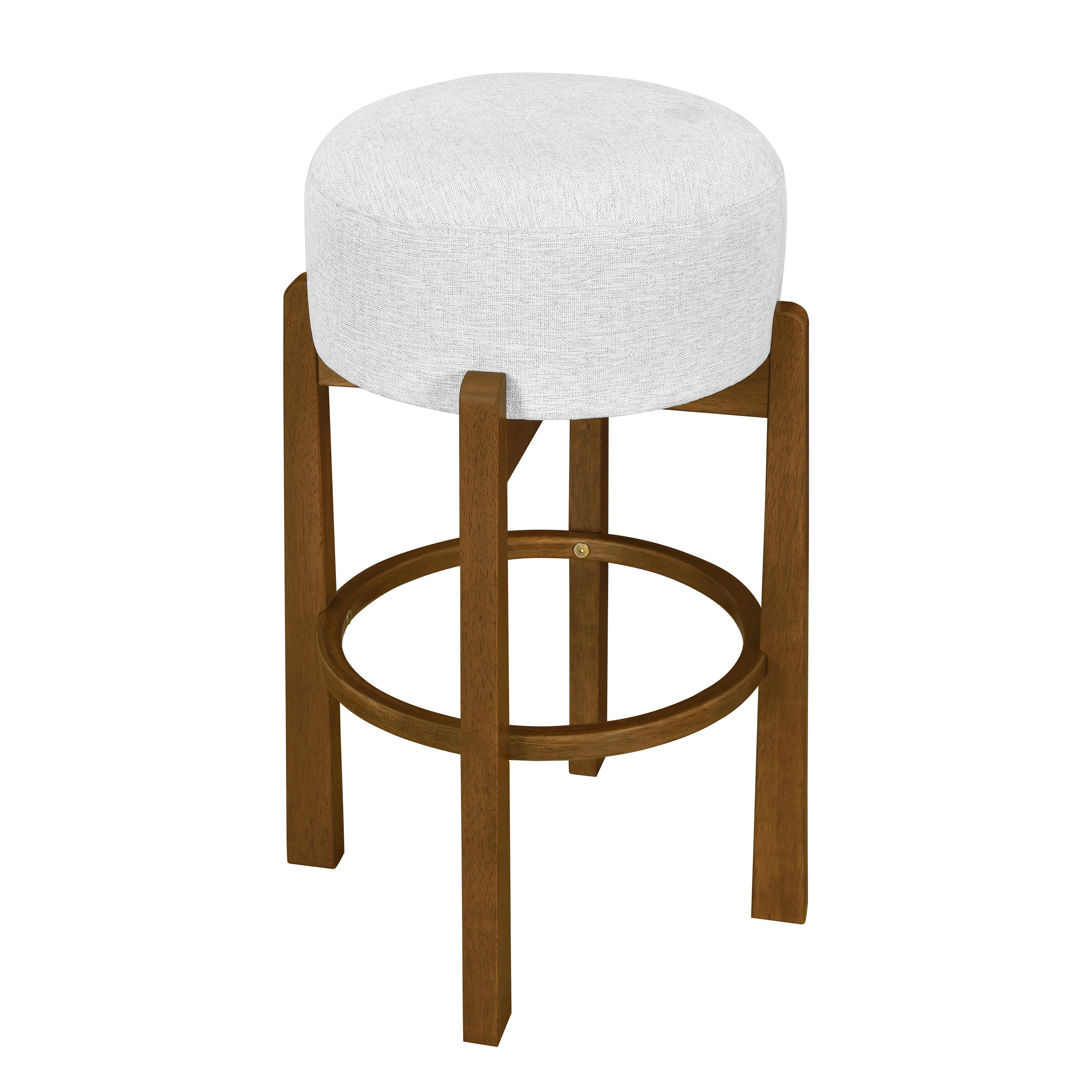 Vera Indoor Wooden Upholstered Barstool, Dark Walnut Finish and Ivory Upholstery, Set of 4