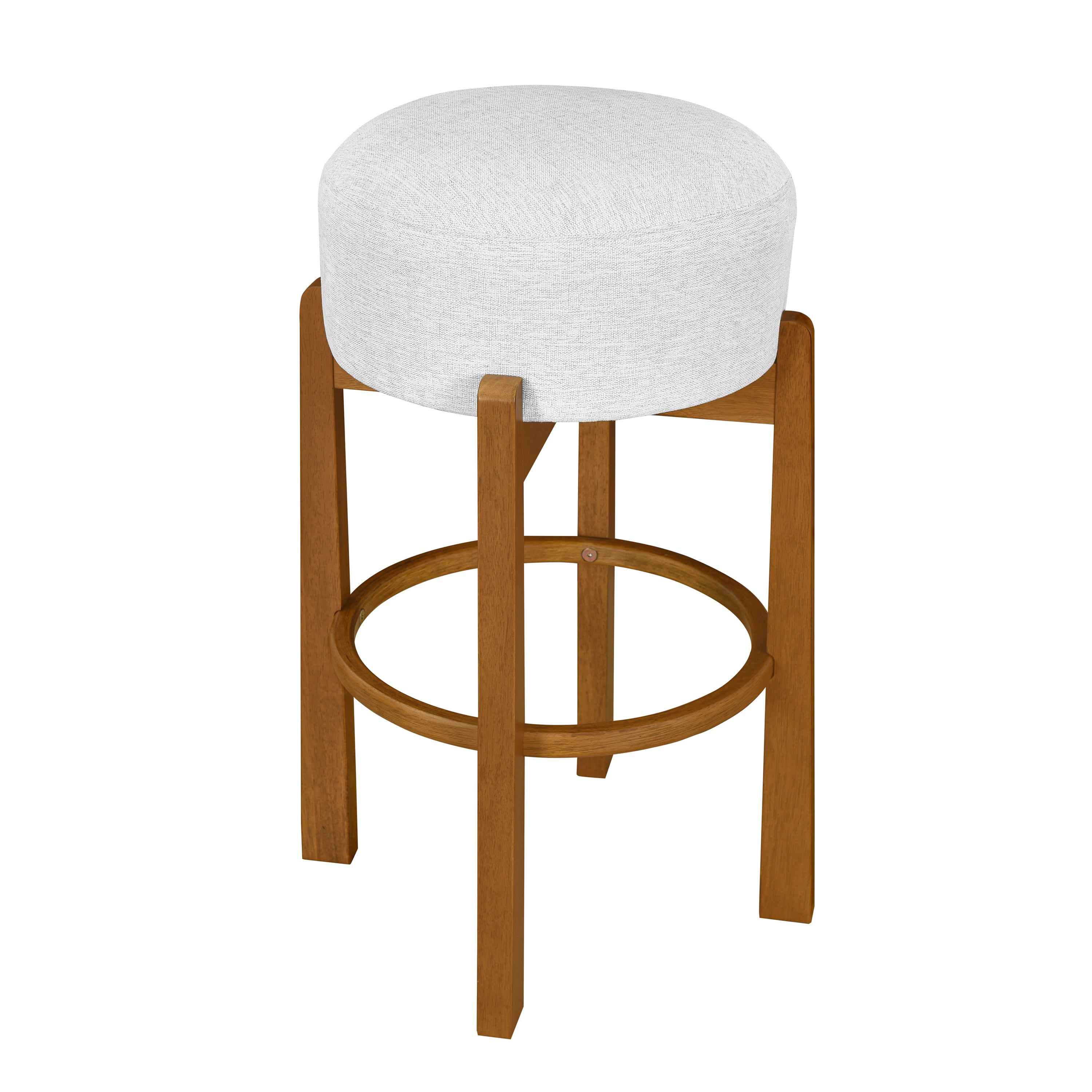 Vera Indoor Wooden Upholstered Barstool, Walnut Finish and Ivory Upholstery, Set of 2