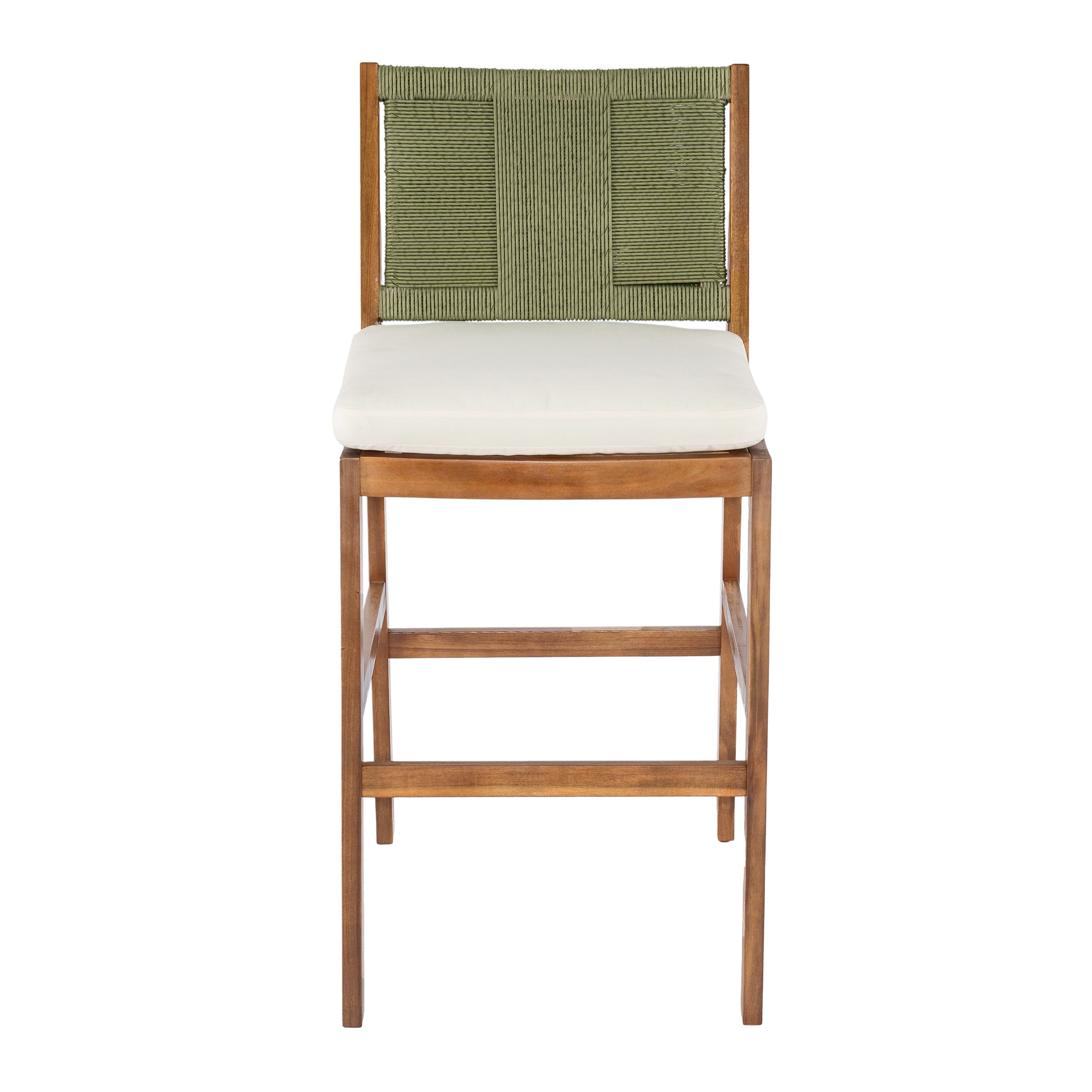 Outdoor Bar Stool Cushioned Seating Set of 2 - Teak