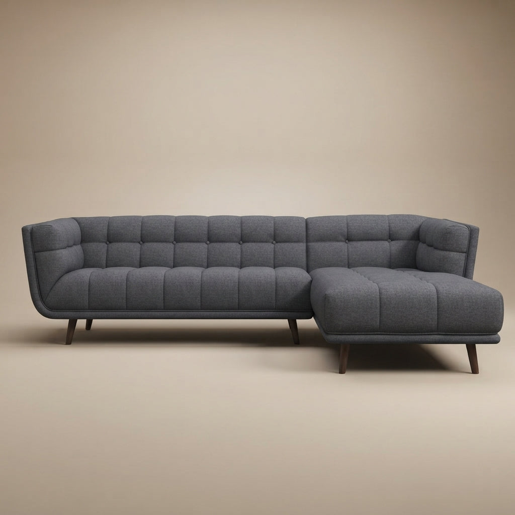 Kano Dark Grey Fabric Sectional Sofa Right Facing Chaise