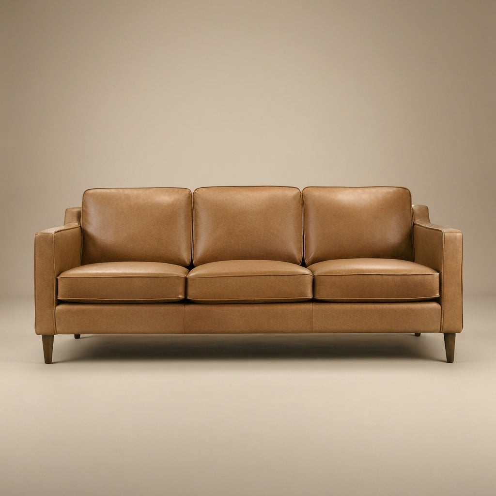 Manhattan Mid Century Modern Leather Sofa