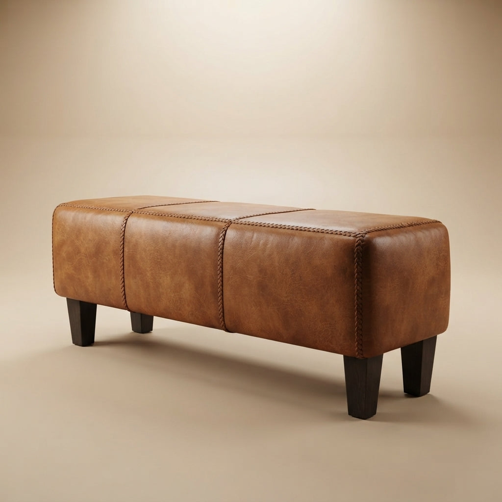 Moicor Tan Leather Modern Living Room Bench