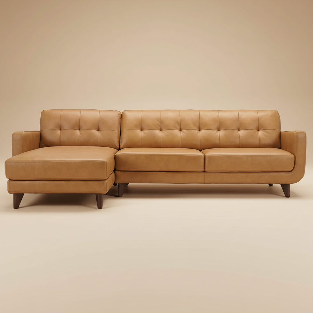 Cassie Tan Leather Sectional Sofa Left Facing Chaise