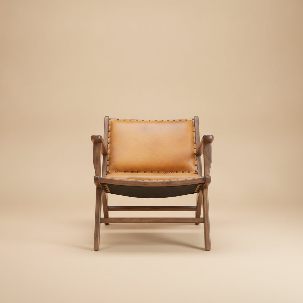 Makasar Tan Leather Arm Chair