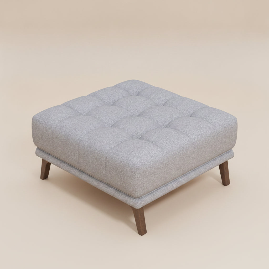 Kano Light Gray Ottoman | Tufted, Mid-Century Walnut