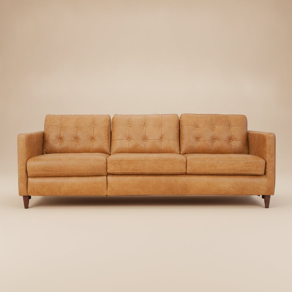 Louis Tan Leather Electric Incliner Sofa- Right