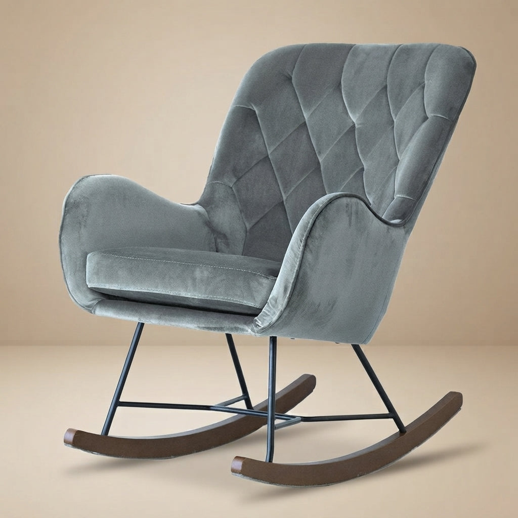 Sahara Gray Velvet Fabric Rocking Chair