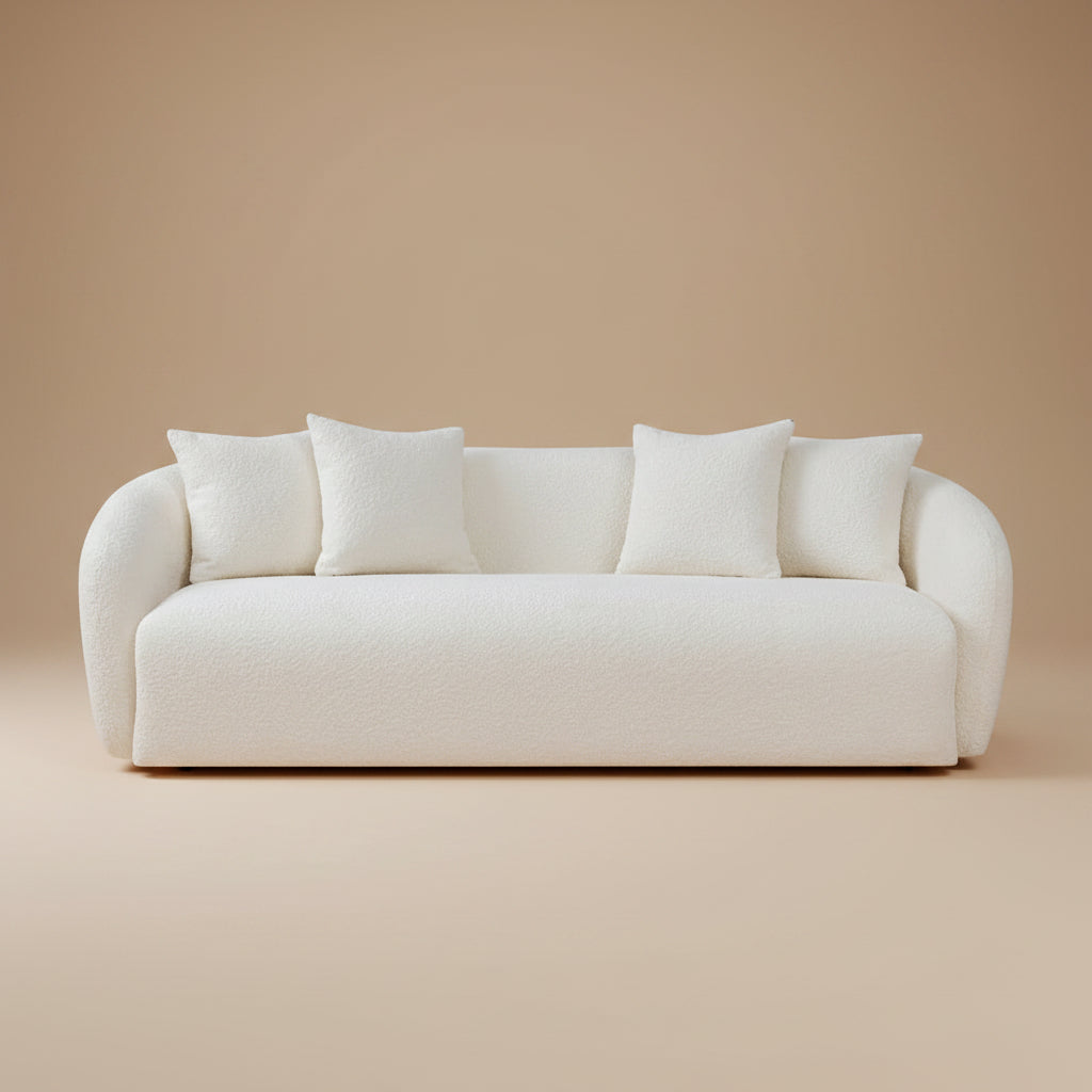 Lidia Ivory Boucle Japandi Style Sofa