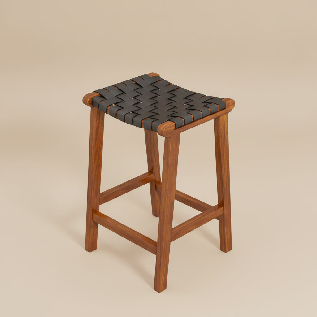 Andaman Black Leather Counter Stool