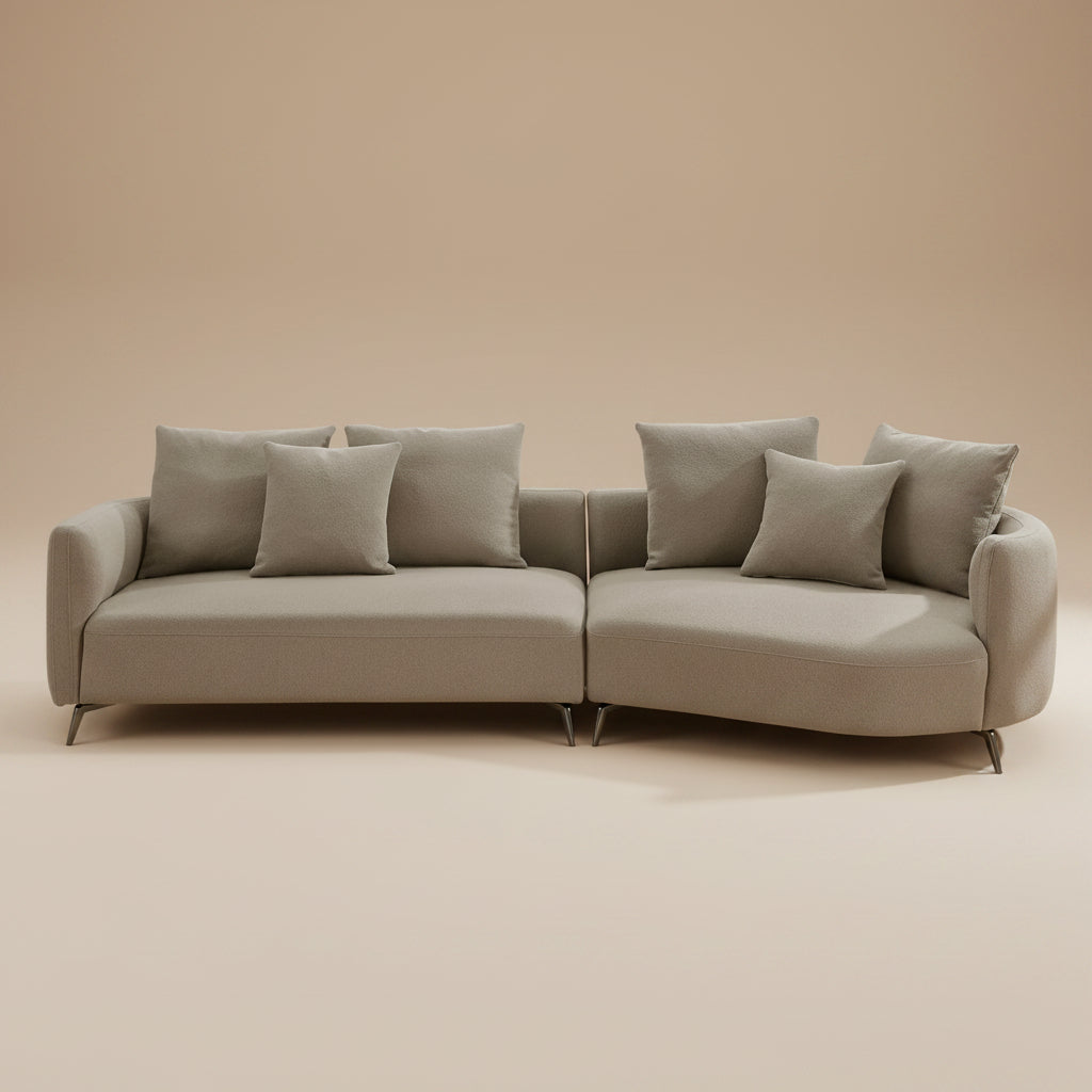 Lusia Boucle Sectional Sofa Mocha Right
