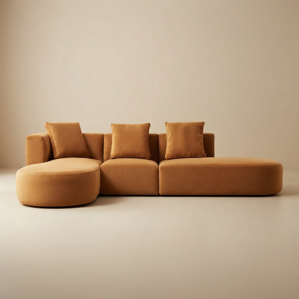 Ulsan Cognac Velvet Sectional Left Facing Chaise