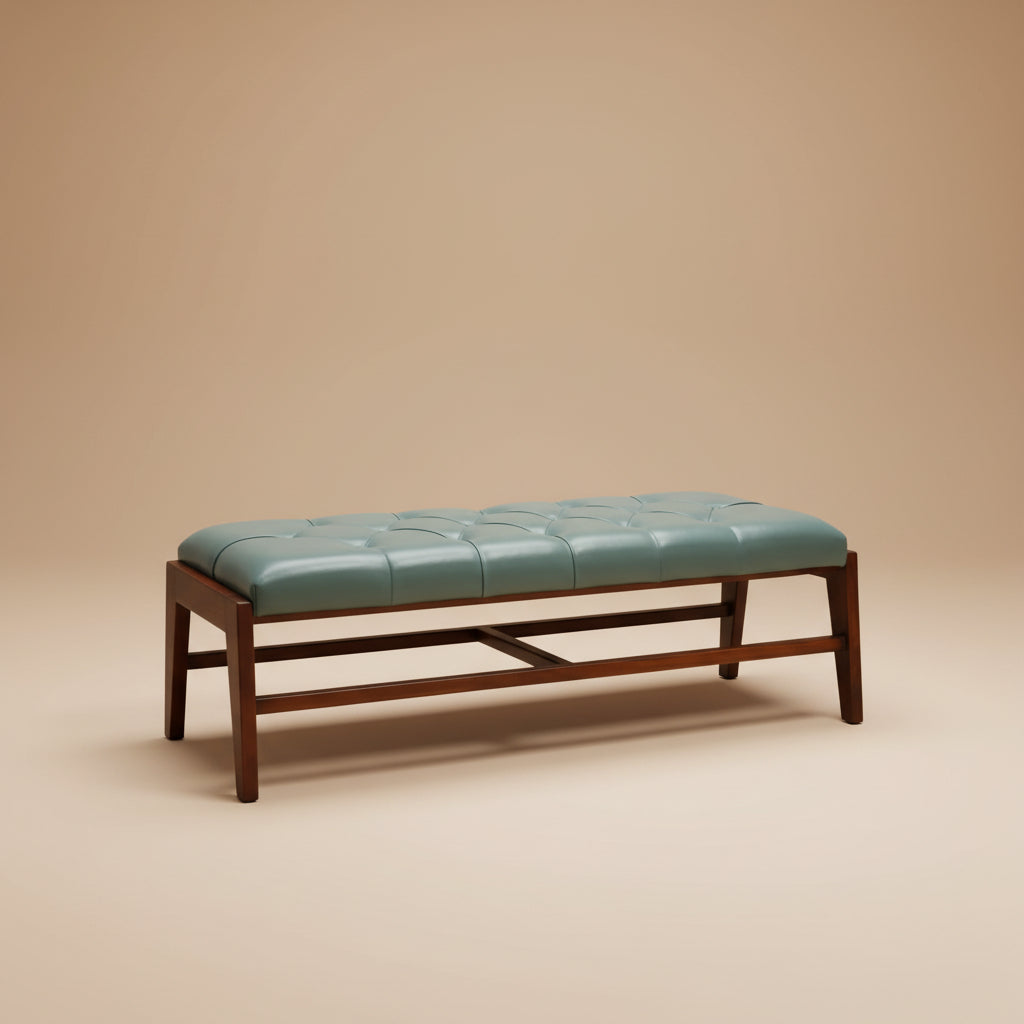 Hammond Green Leather Bench with Buttons
