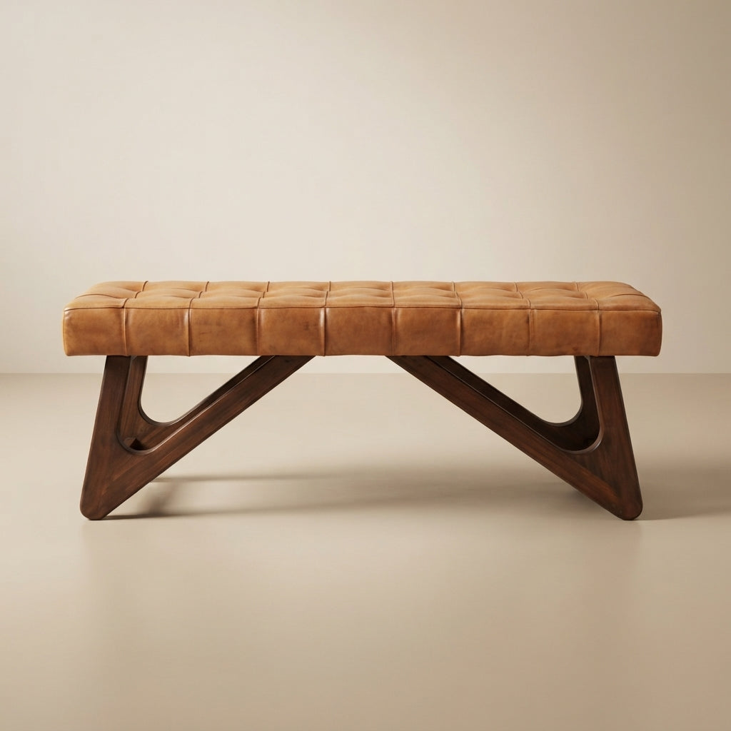 Melrose Tan Leather Bench