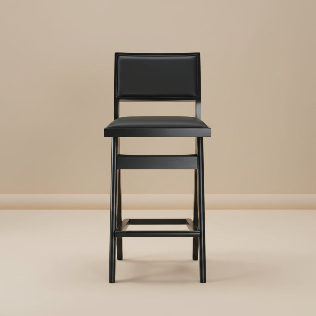 Kora Black Leather Bar Stool - Set of 2