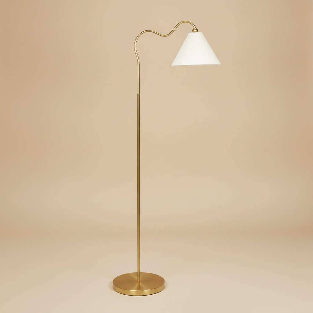 Majestic Brass Ring Base Floor Lamp with Triangle White Drum Shade