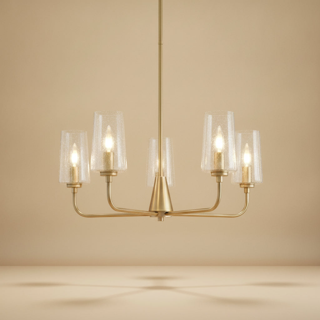 Dazzle Five Lights Chandelier With Clear Seeded Glass -Satin Brass
