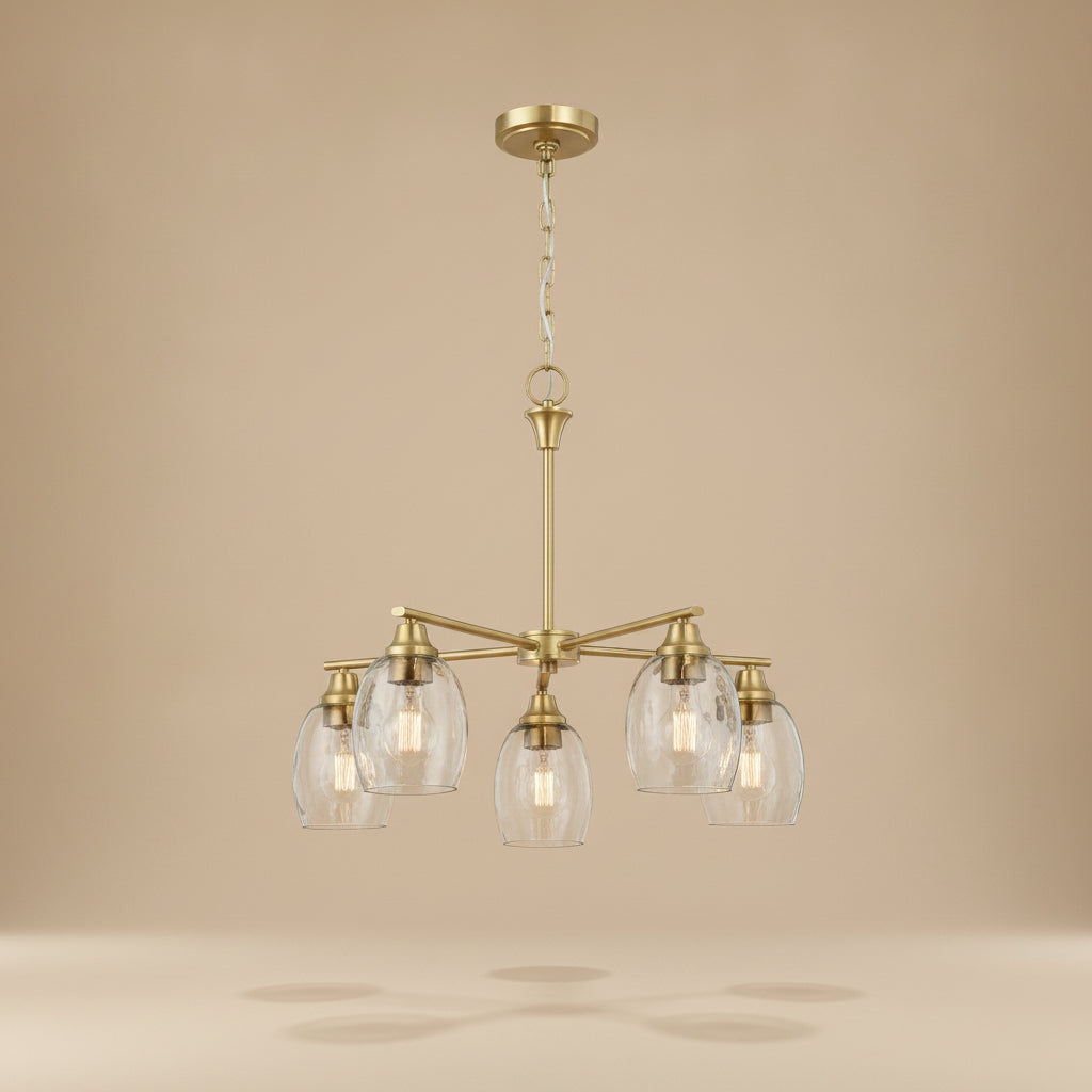 Elegance Five Lights Linear Arms with Golden Brass Finish Chain Chandelier