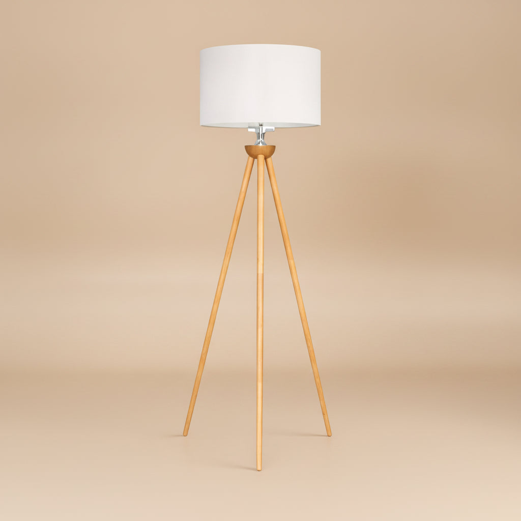 Eclipse Three Legged Wooden Strip Floor Lamp - Natural