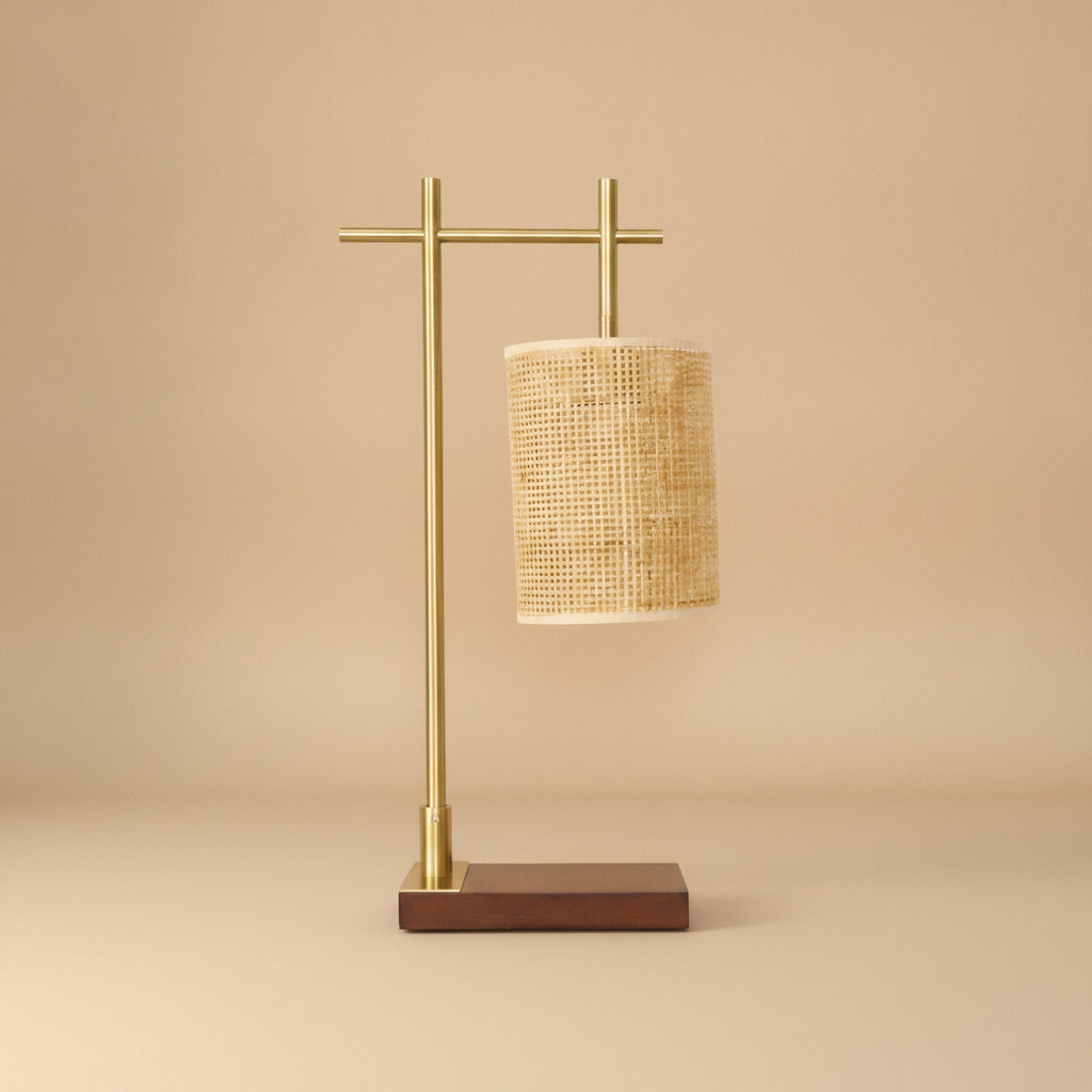 Helios Bamboo Lampshade Table Lamp - Dark Brown - Bronze