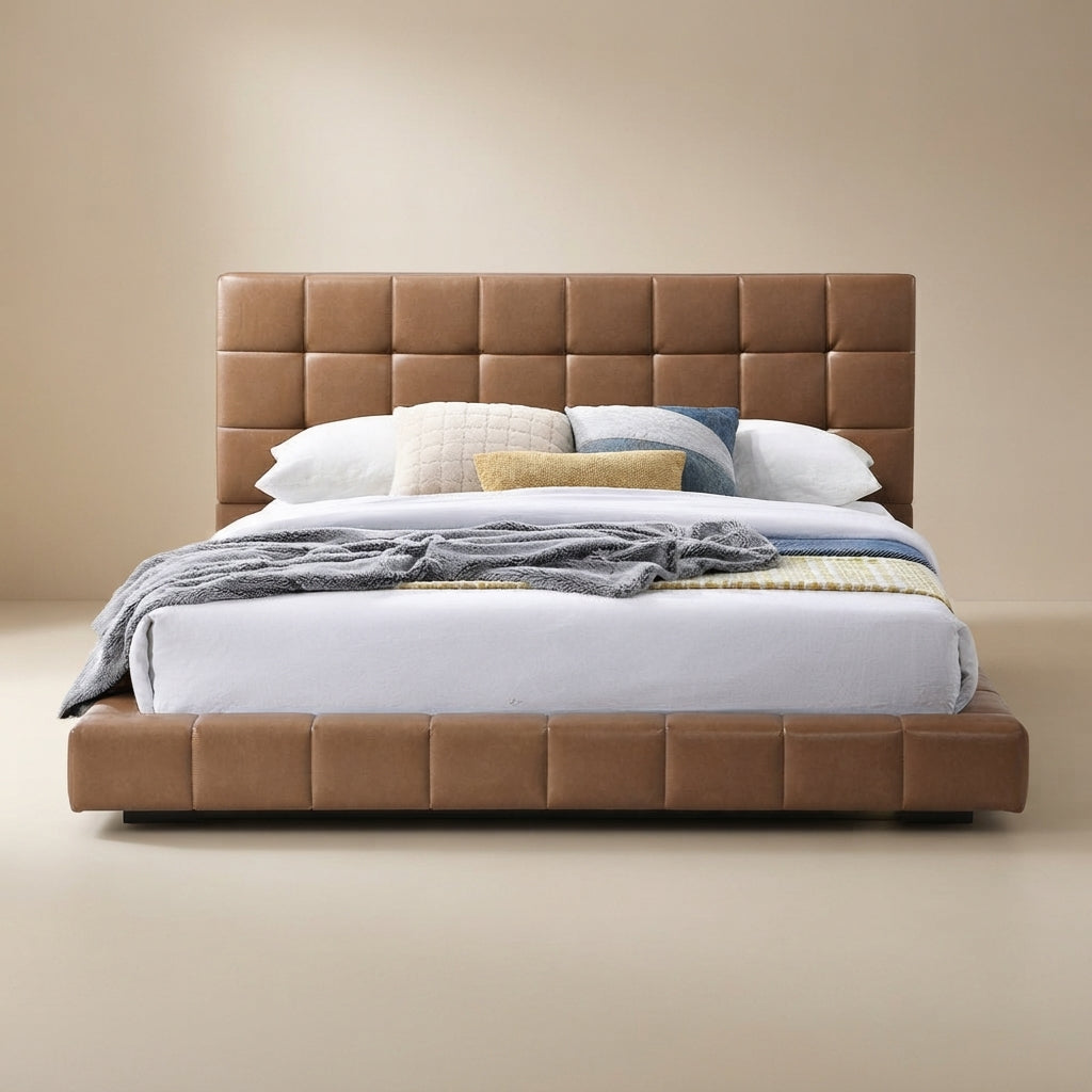 Hughes Queen Tan Vegan Leather Platform Bed