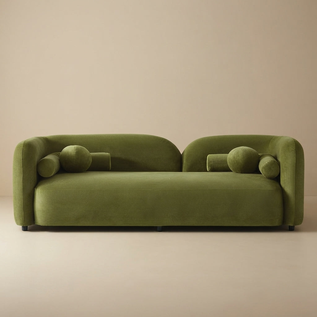 Bodrum Olive Green Velvet Curved Sofa