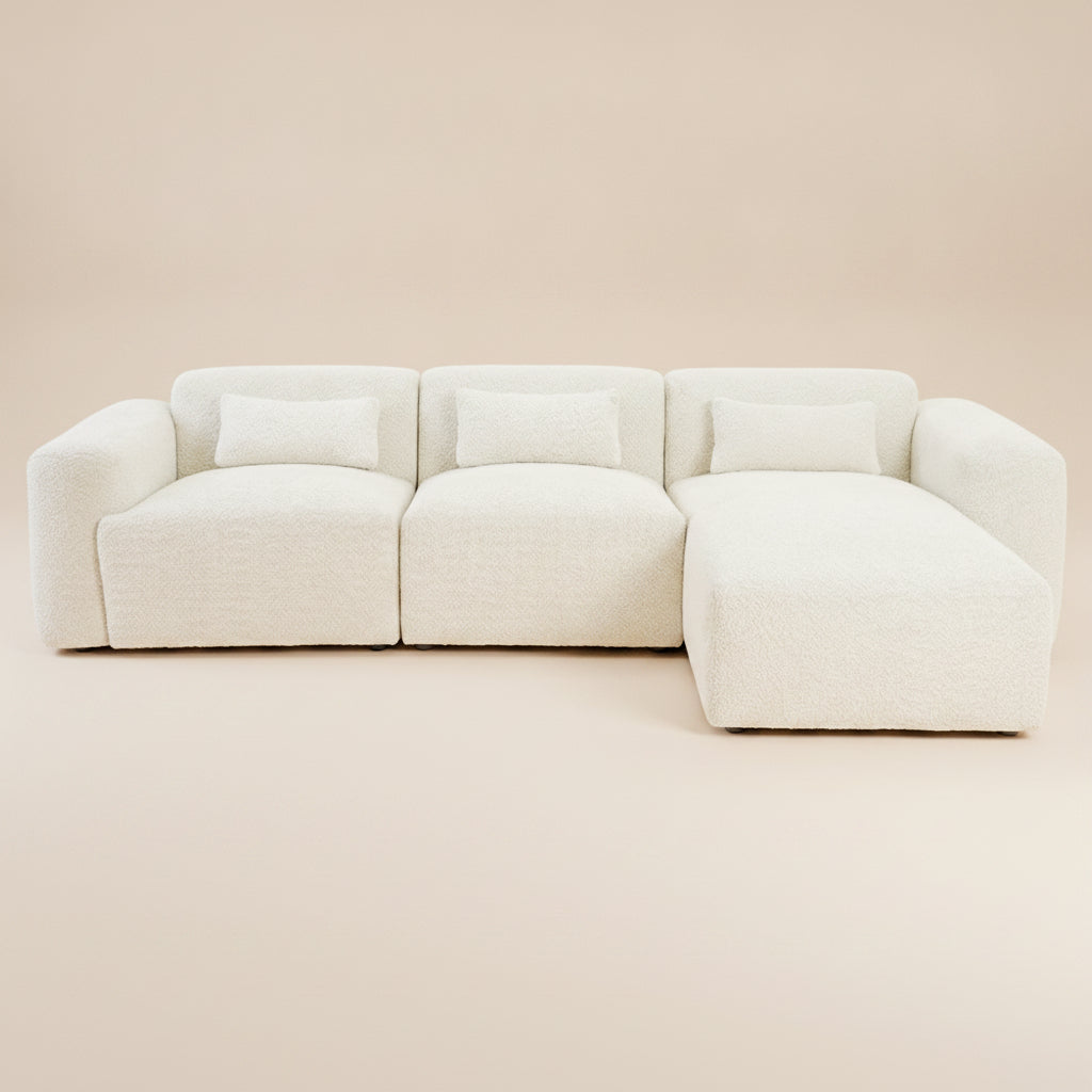 Lulu 3-Piece Sand Boucle Right-Facing Sectional Sofa