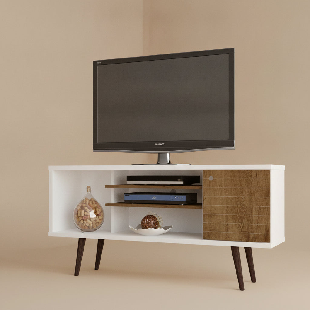 Liberty 53" Mid-Century Modern White and Rustic Brown TV Stand
