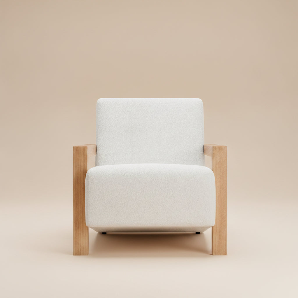 Fitzroy Boucle Accent Armchair with Exposed Wood Arms