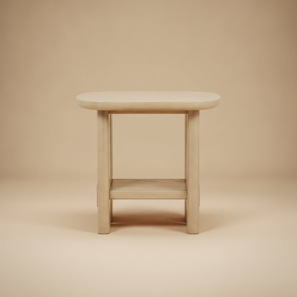 Kailani Coastal Square End Side Table with Shelf Beige Oak